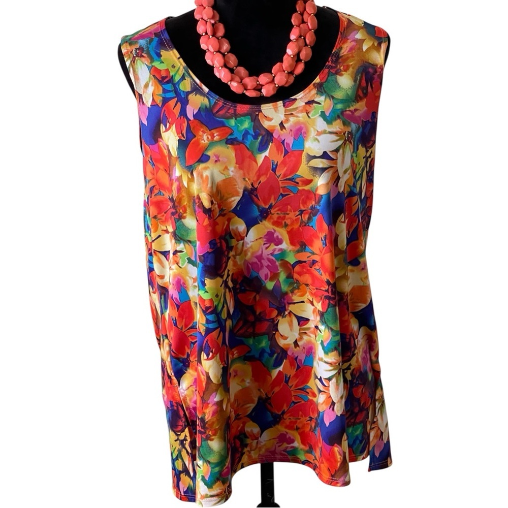 SLINKY VIBRANT FLORAL SUMMER BEACH TANK SZ LG